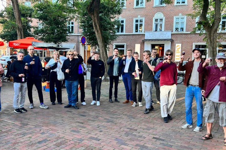 a group of people in a park